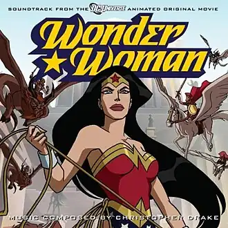 Обложка альбома Кристофер Дрейк «Wonder Woman:Soundtrack from the DC Universe Animated Original MovieWonder Woman - Soundtrack to the Animated Original Movie  (неопр.). Дата обращения: 30 мая 2014. Архивировано из оригинала 31 мая 2014 года.Wonder Woman (Soundtrack to the Animated Movie)  (неопр.). Дата обращения: 30 мая 2014. Архивировано 6 января 2015 года.» ()