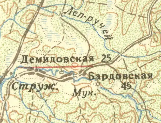 Деревня Яндеба на карте 1932 года