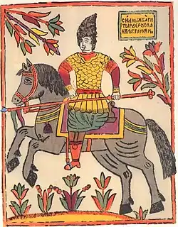 Еруслан Лазаревич, гравюра на дереве, XVIII век