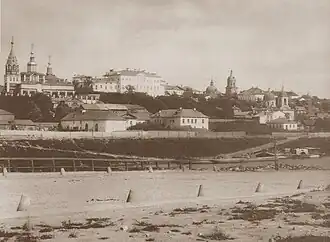 Заяузье, вид Вшивой горки, где располагалась слобода, справа внизу храм Святителя Николая в Котельниках, 1884 год