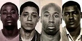 Подозреваемые после ареста. Мануэль Мур. Ларри Грин. Джесси Ли Кук. Джей Саймон. 1 мая 1974 года