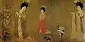 Придворные дамы с цветами в причёсках. Левая часть свитка.