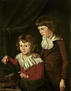 Два мальчика с птичьей клеткой. Работа неизвестного мастера «в стиле К. Л. Фогеля»