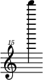 { \new Staff \with { \remove "Time_signature_engraver"} {\clef "treble^15" f'''''''4}}