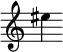 { \new Staff \with { \remove "Time_signature_engraver"} {\clef treble eis''4}}