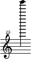 { \new Staff \with { \remove "Time_signature_engraver"} {\clef "treble^15" g'''''''4}}