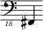 { \new Staff \with { \remove "Time_signature_engraver"} {\clef "bass_15" fis,,,4}}