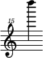 { \new Staff \with { \remove "Time_signature_engraver"} {\clef "treble^15" d''''''4}}